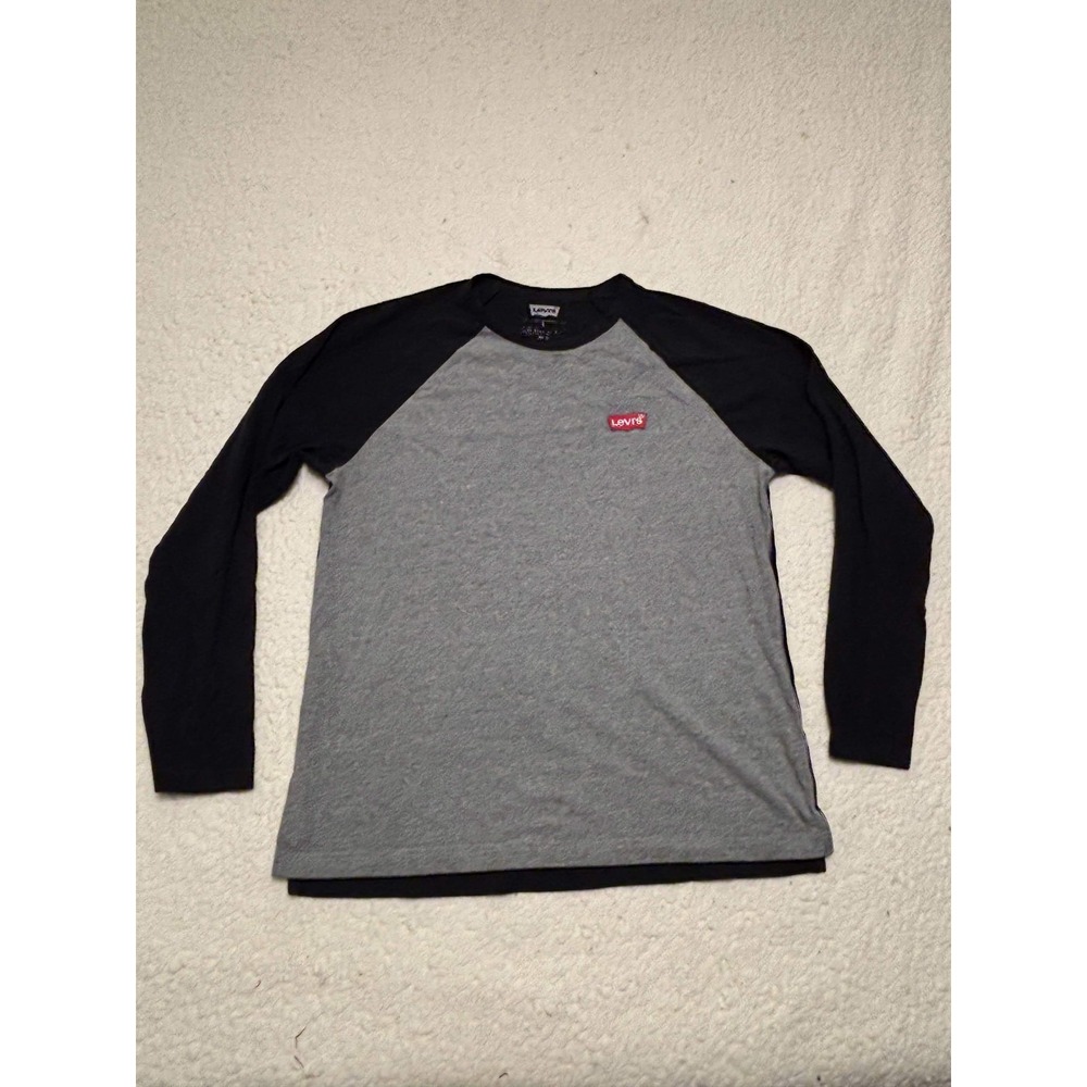 Levi's Mens Raglan T-shirt Size L Gray Black Long Sleeve Cotton Baseball Tee